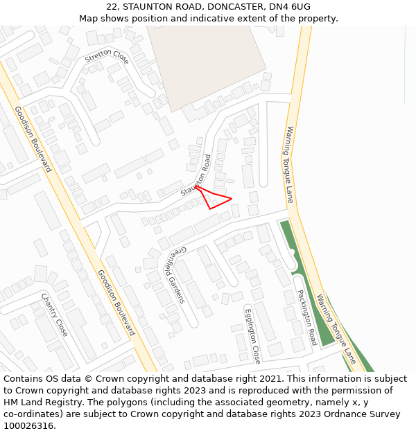 22, STAUNTON ROAD, DONCASTER, DN4 6UG: Location map and indicative extent of plot