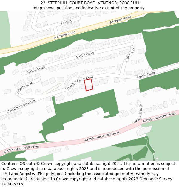 22, STEEPHILL COURT ROAD, VENTNOR, PO38 1UH: Location map and indicative extent of plot