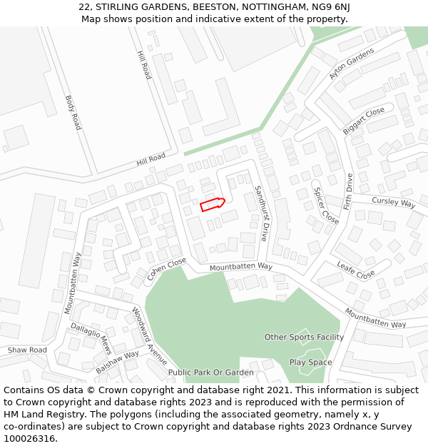 22, STIRLING GARDENS, BEESTON, NOTTINGHAM, NG9 6NJ: Location map and indicative extent of plot