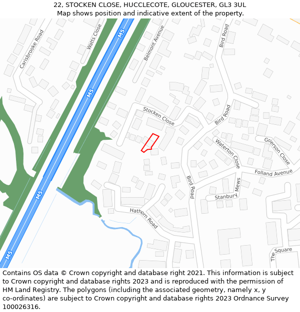 22, STOCKEN CLOSE, HUCCLECOTE, GLOUCESTER, GL3 3UL: Location map and indicative extent of plot