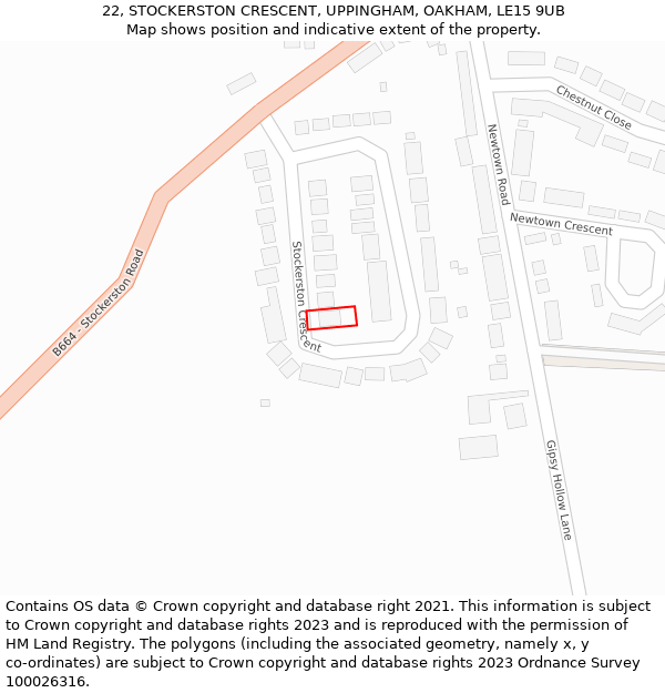 22, STOCKERSTON CRESCENT, UPPINGHAM, OAKHAM, LE15 9UB: Location map and indicative extent of plot
