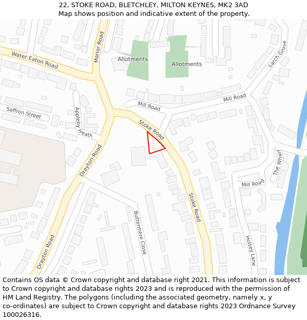 22, STOKE ROAD, BLETCHLEY, MILTON KEYNES, MK2 3AD: Location map and indicative extent of plot