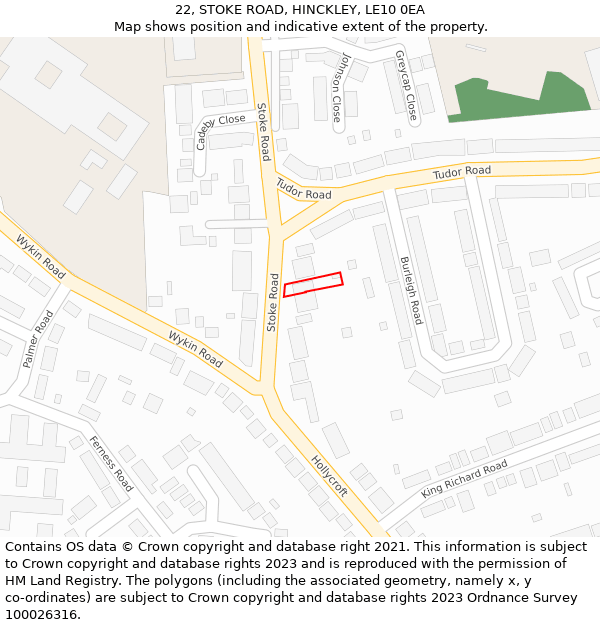 22, STOKE ROAD, HINCKLEY, LE10 0EA: Location map and indicative extent of plot