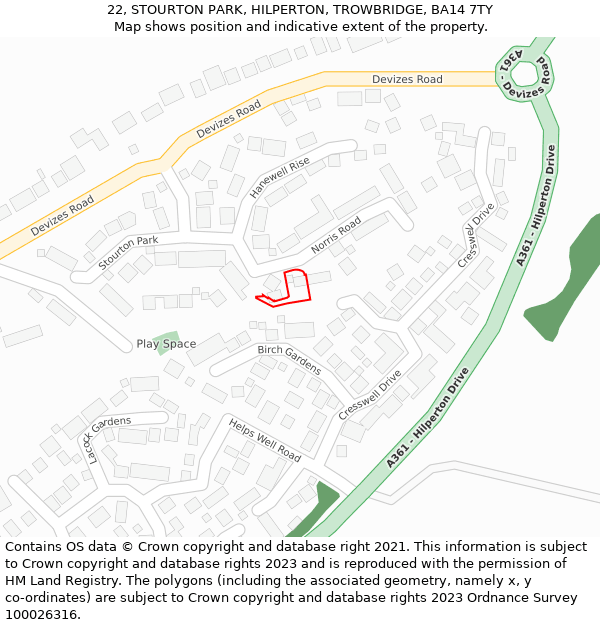 22, STOURTON PARK, HILPERTON, TROWBRIDGE, BA14 7TY: Location map and indicative extent of plot