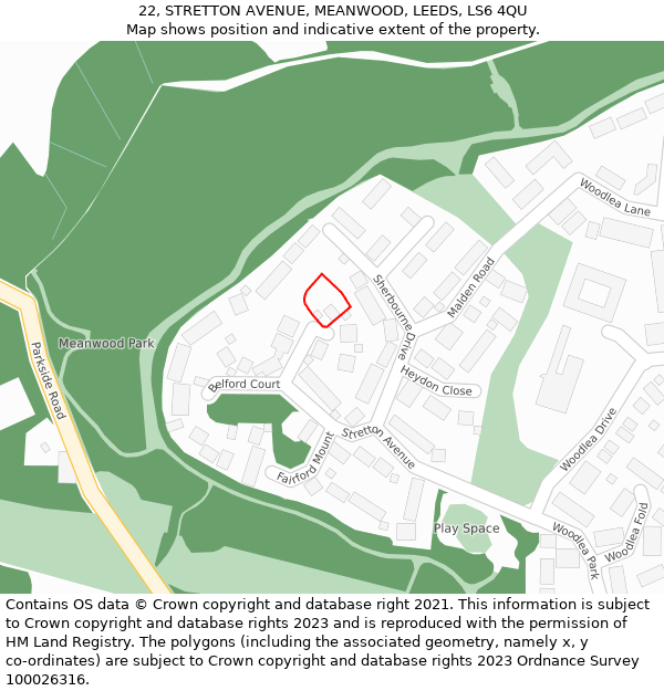 22, STRETTON AVENUE, MEANWOOD, LEEDS, LS6 4QU: Location map and indicative extent of plot