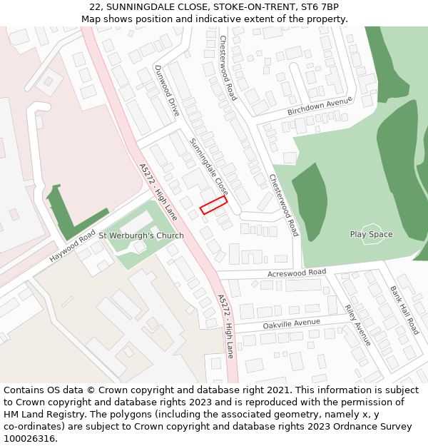 22, SUNNINGDALE CLOSE, STOKE-ON-TRENT, ST6 7BP: Location map and indicative extent of plot