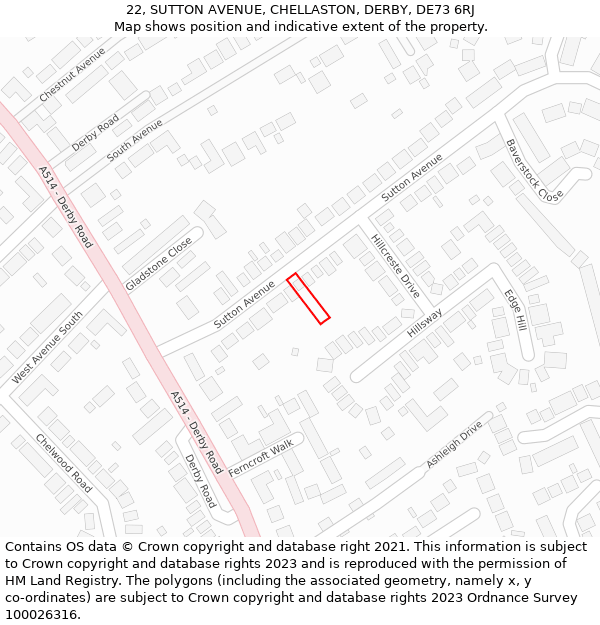 22, SUTTON AVENUE, CHELLASTON, DERBY, DE73 6RJ: Location map and indicative extent of plot