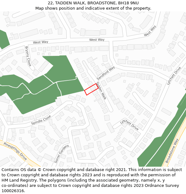 22, TADDEN WALK, BROADSTONE, BH18 9NU: Location map and indicative extent of plot