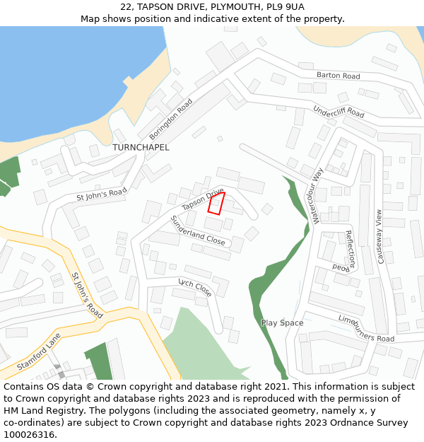22, TAPSON DRIVE, PLYMOUTH, PL9 9UA: Location map and indicative extent of plot