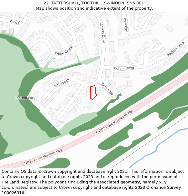 22, TATTERSHALL, TOOTHILL, SWINDON, SN5 8BU: Location map and indicative extent of plot