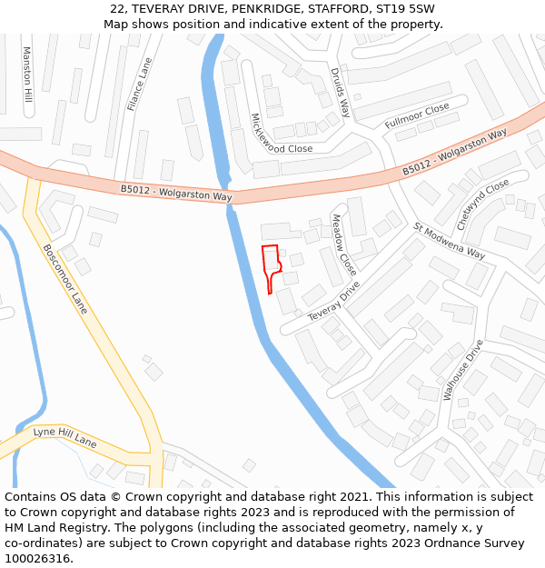 22, TEVERAY DRIVE, PENKRIDGE, STAFFORD, ST19 5SW: Location map and indicative extent of plot