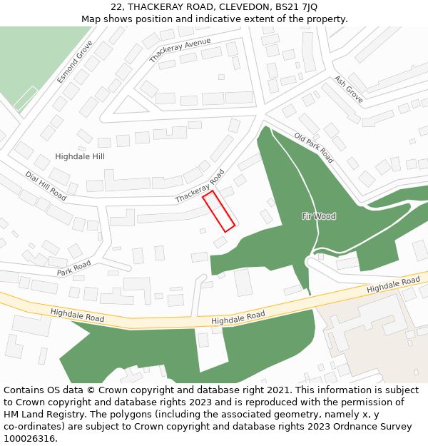 22, THACKERAY ROAD, CLEVEDON, BS21 7JQ: Location map and indicative extent of plot