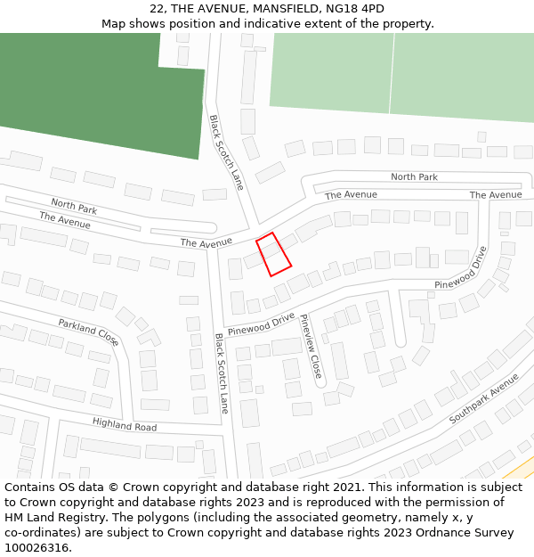 22, THE AVENUE, MANSFIELD, NG18 4PD: Location map and indicative extent of plot