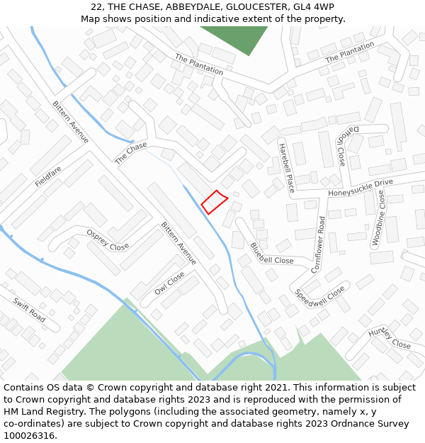 22, THE CHASE, ABBEYDALE, GLOUCESTER, GL4 4WP: Location map and indicative extent of plot