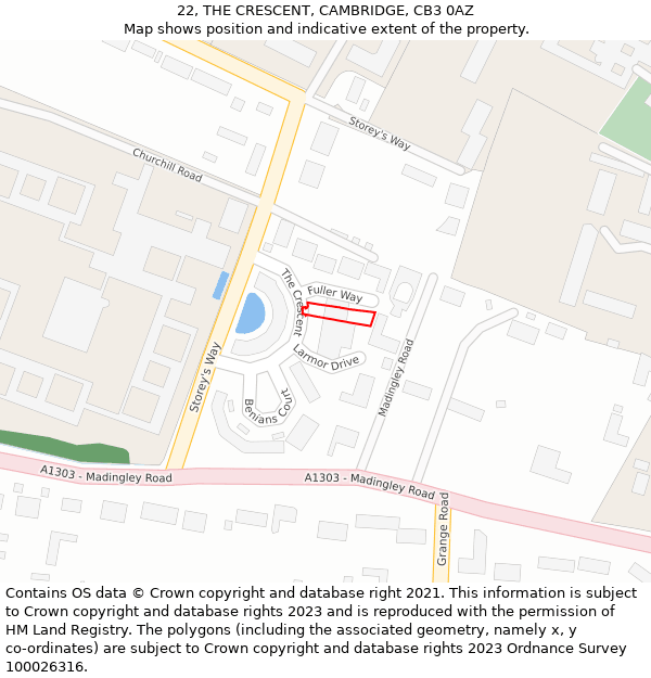 22, THE CRESCENT, CAMBRIDGE, CB3 0AZ: Location map and indicative extent of plot