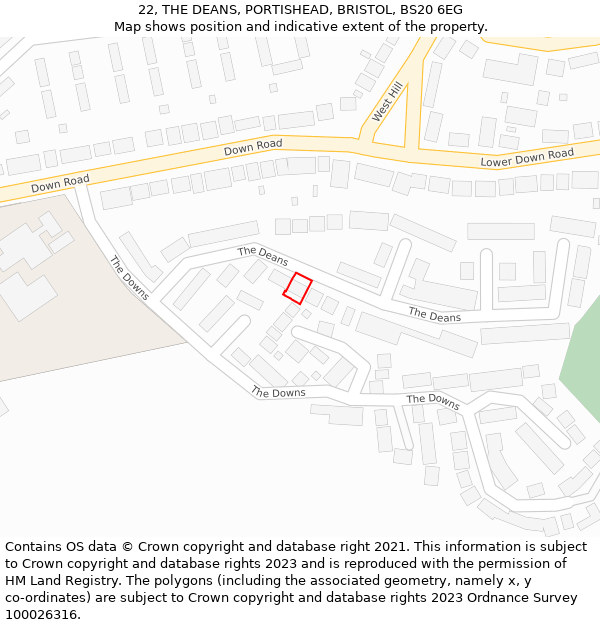 22, THE DEANS, PORTISHEAD, BRISTOL, BS20 6EG: Location map and indicative extent of plot