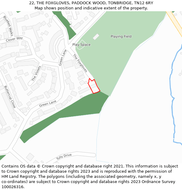 22, THE FOXGLOVES, PADDOCK WOOD, TONBRIDGE, TN12 6RY: Location map and indicative extent of plot