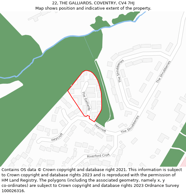 22, THE GALLIARDS, COVENTRY, CV4 7HJ: Location map and indicative extent of plot