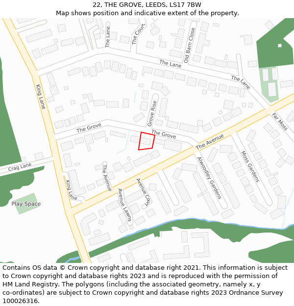 22, THE GROVE, LEEDS, LS17 7BW: Location map and indicative extent of plot