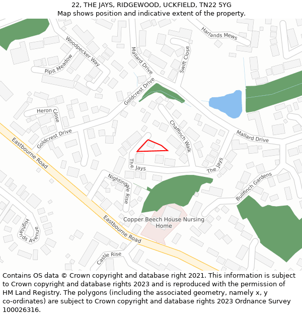 22, THE JAYS, RIDGEWOOD, UCKFIELD, TN22 5YG: Location map and indicative extent of plot