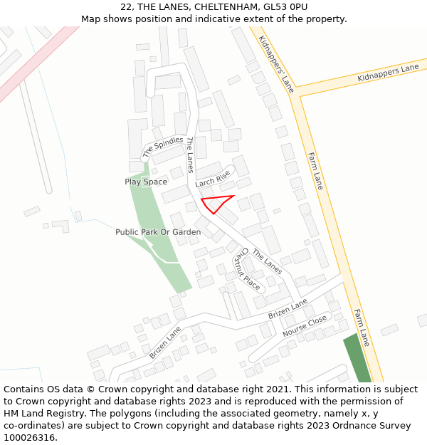 22, THE LANES, CHELTENHAM, GL53 0PU: Location map and indicative extent of plot