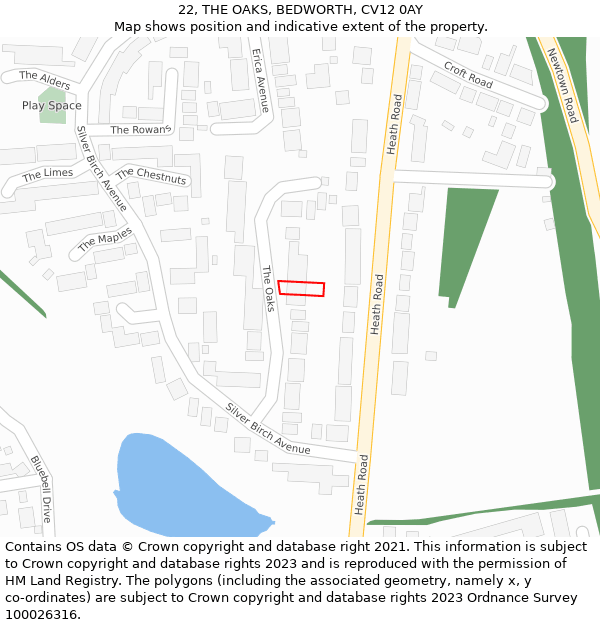 22, THE OAKS, BEDWORTH, CV12 0AY: Location map and indicative extent of plot