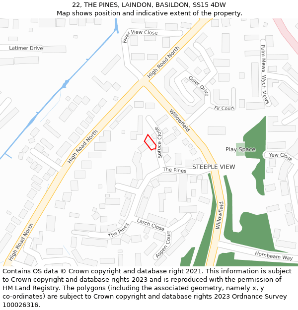 22, THE PINES, LAINDON, BASILDON, SS15 4DW: Location map and indicative extent of plot