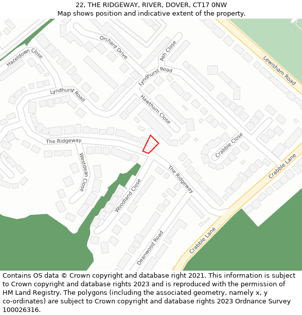 22, THE RIDGEWAY, RIVER, DOVER, CT17 0NW: Location map and indicative extent of plot