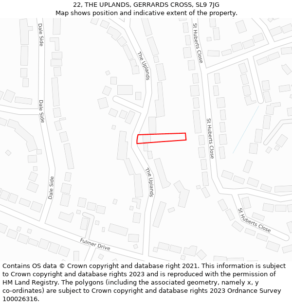 22, THE UPLANDS, GERRARDS CROSS, SL9 7JG: Location map and indicative extent of plot