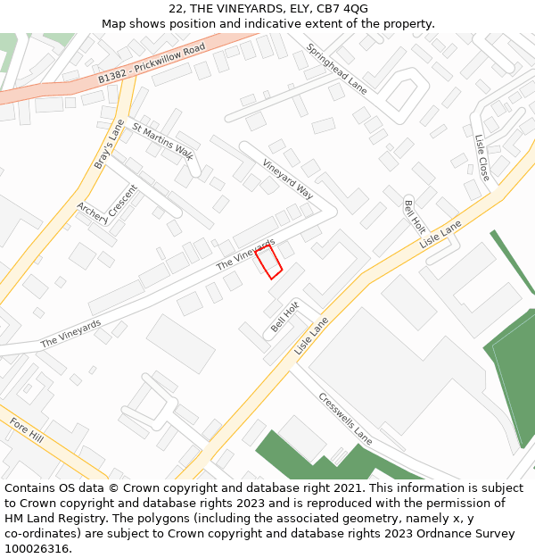 22, THE VINEYARDS, ELY, CB7 4QG: Location map and indicative extent of plot