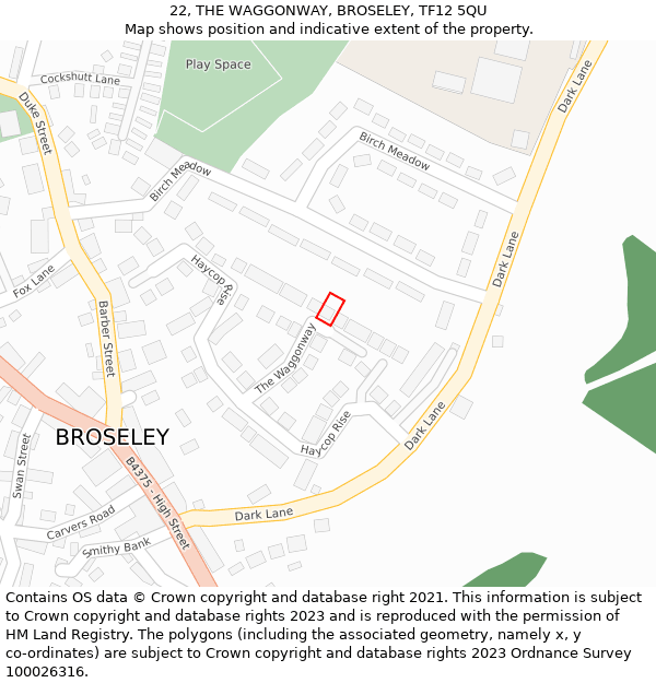 22, THE WAGGONWAY, BROSELEY, TF12 5QU: Location map and indicative extent of plot