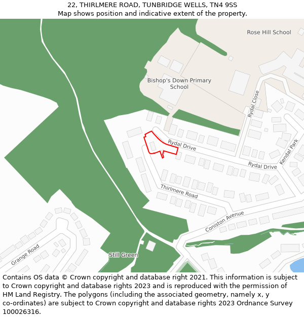 22, THIRLMERE ROAD, TUNBRIDGE WELLS, TN4 9SS: Location map and indicative extent of plot