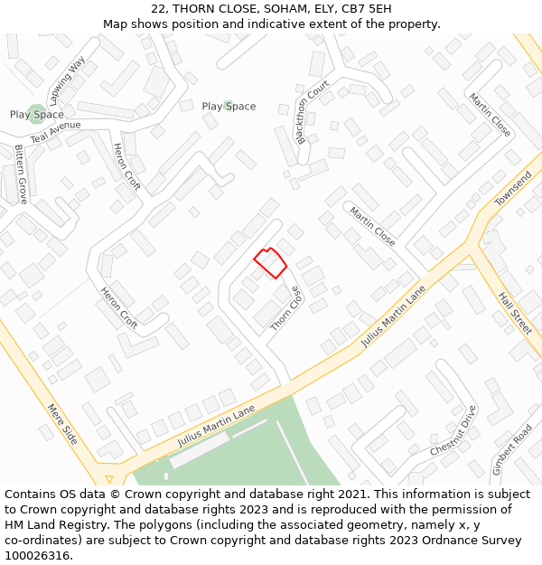 22, THORN CLOSE, SOHAM, ELY, CB7 5EH: Location map and indicative extent of plot