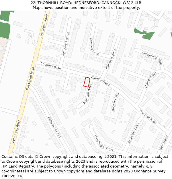 22, THORNHILL ROAD, HEDNESFORD, CANNOCK, WS12 4LR: Location map and indicative extent of plot