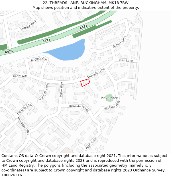 22, THREADS LANE, BUCKINGHAM, MK18 7RW: Location map and indicative extent of plot
