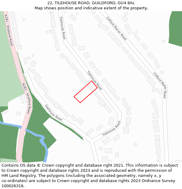 22, TILEHOUSE ROAD, GUILDFORD, GU4 8AL: Location map and indicative extent of plot