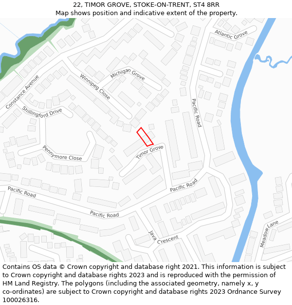 22, TIMOR GROVE, STOKE-ON-TRENT, ST4 8RR: Location map and indicative extent of plot