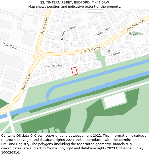 22, TINTERN ABBEY, BEDFORD, MK41 0RW: Location map and indicative extent of plot