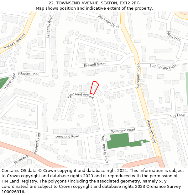 22, TOWNSEND AVENUE, SEATON, EX12 2BG: Location map and indicative extent of plot
