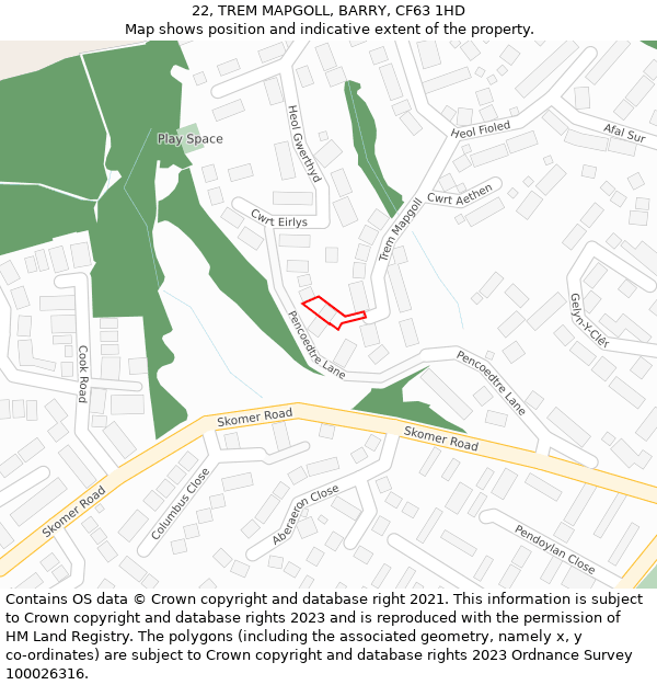 22, TREM MAPGOLL, BARRY, CF63 1HD: Location map and indicative extent of plot