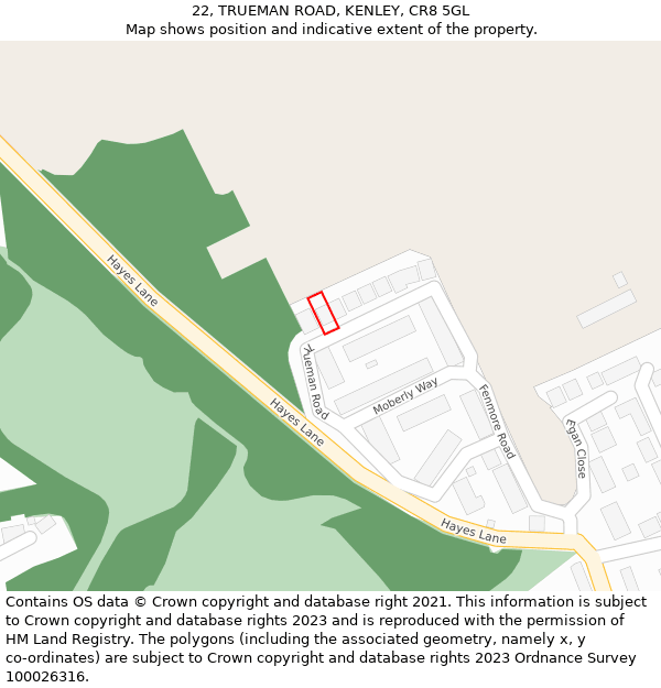 22, TRUEMAN ROAD, KENLEY, CR8 5GL: Location map and indicative extent of plot