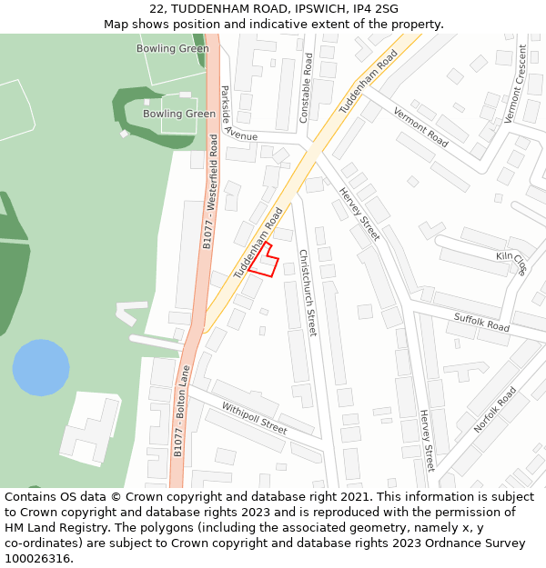 22, TUDDENHAM ROAD, IPSWICH, IP4 2SG: Location map and indicative extent of plot