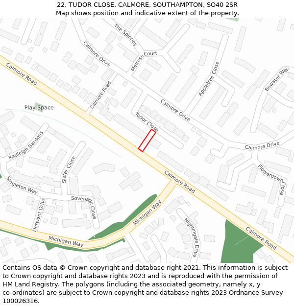 22, TUDOR CLOSE, CALMORE, SOUTHAMPTON, SO40 2SR: Location map and indicative extent of plot