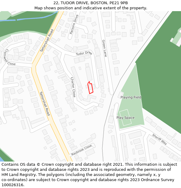 22, TUDOR DRIVE, BOSTON, PE21 9PB: Location map and indicative extent of plot