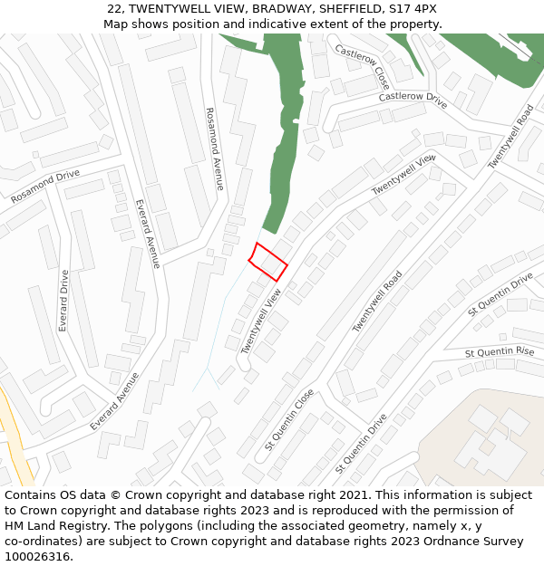 22, TWENTYWELL VIEW, BRADWAY, SHEFFIELD, S17 4PX: Location map and indicative extent of plot