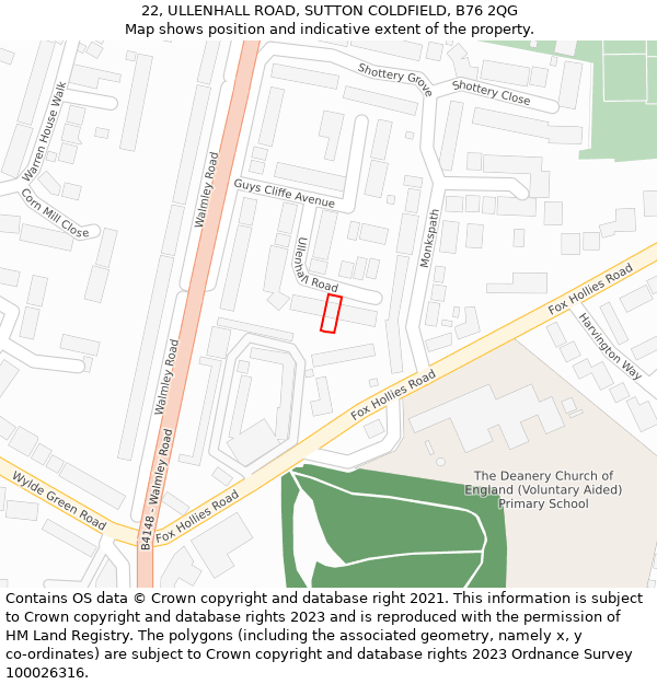 22, ULLENHALL ROAD, SUTTON COLDFIELD, B76 2QG: Location map and indicative extent of plot
