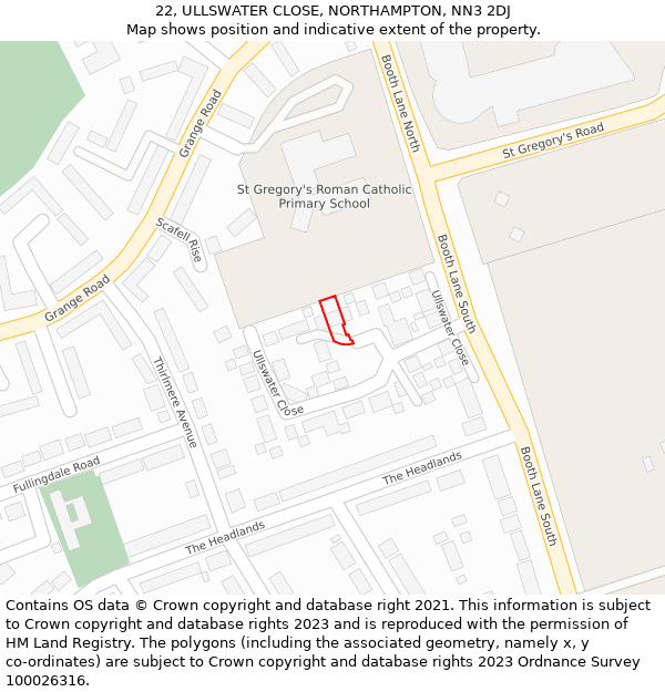 22, ULLSWATER CLOSE, NORTHAMPTON, NN3 2DJ: Location map and indicative extent of plot