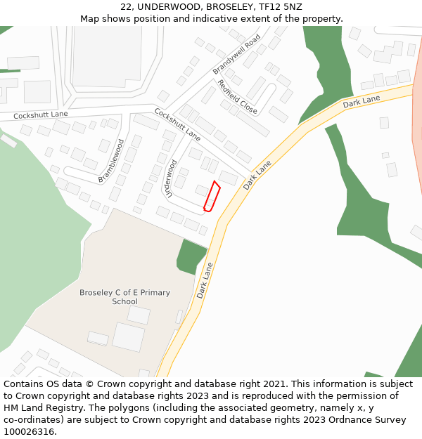 22, UNDERWOOD, BROSELEY, TF12 5NZ: Location map and indicative extent of plot