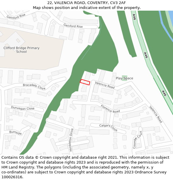 22, VALENCIA ROAD, COVENTRY, CV3 2AF: Location map and indicative extent of plot