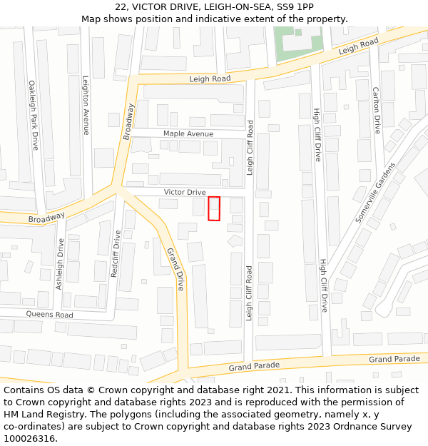 22, VICTOR DRIVE, LEIGH-ON-SEA, SS9 1PP: Location map and indicative extent of plot